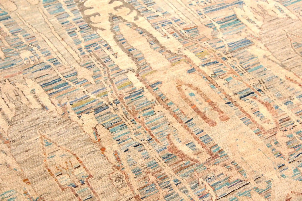 Afghan Rug with Long Blue & Cream Leaf Motifs, 308 × 250 cm, view 5.
