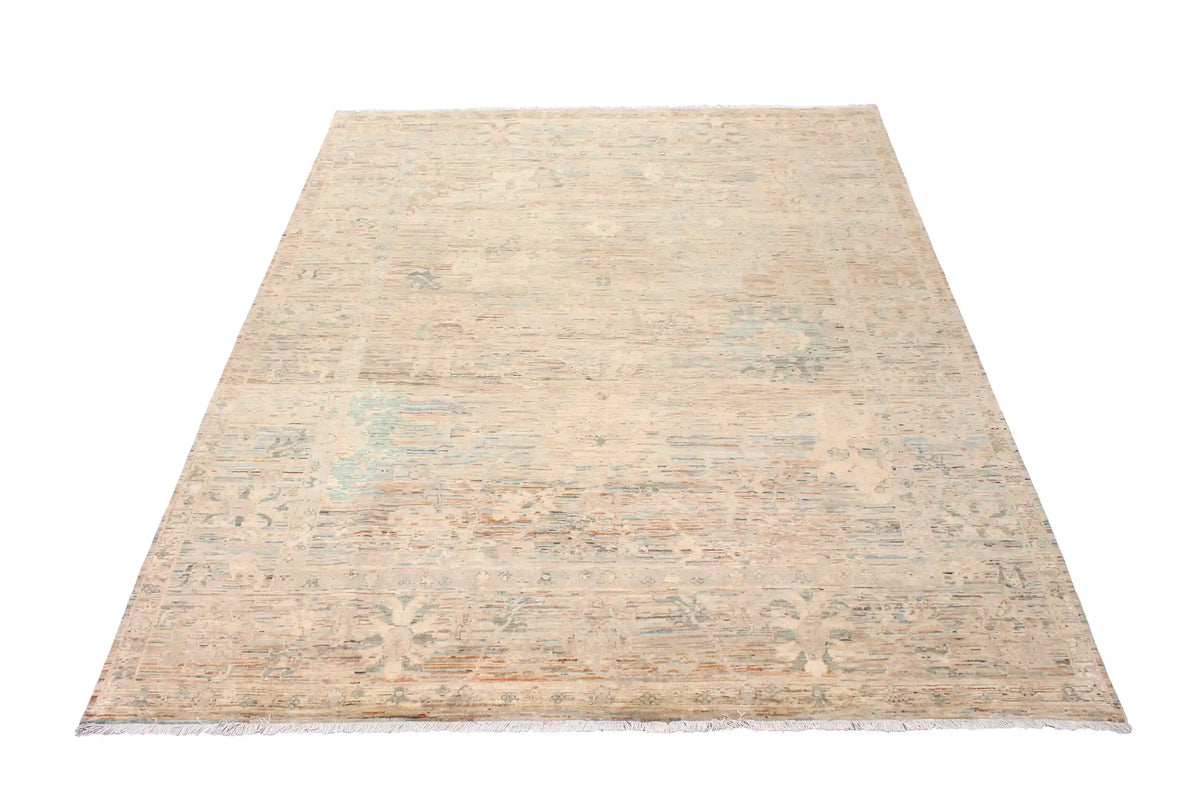 Beige Afghan Rug with Green Rosettes, 300 × 247 cm, view 2.