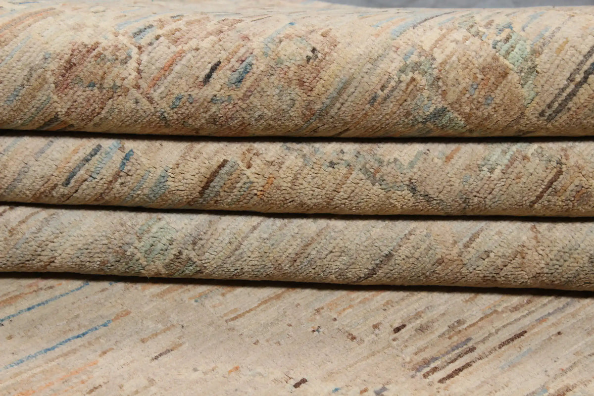 Beige Afghan Rug with Green Rosettes, 300 × 247 cm, view 4.