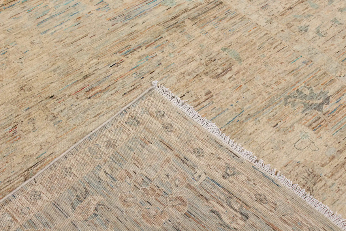 Beige Afghan Rug with Green Rosettes, 300 × 247 cm, view 6.