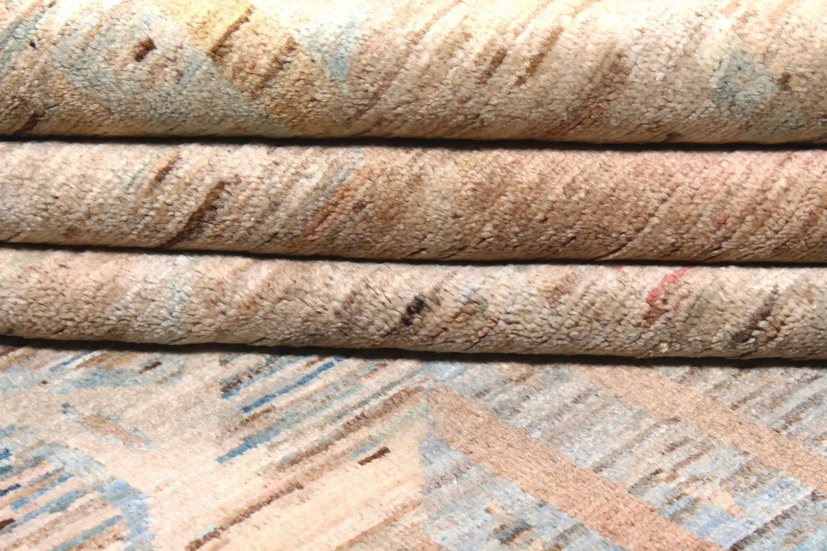 Afghan Rug with Large Sand & Blue Diamonds, 293 × 250 cm, view 6.