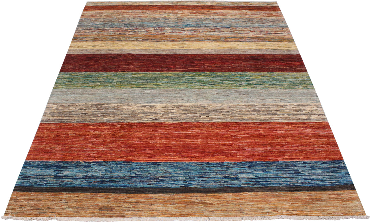 Multicolor Gabbeh Rug with Broad Horizontal Stripes, 306 × 262 cm, view 2.