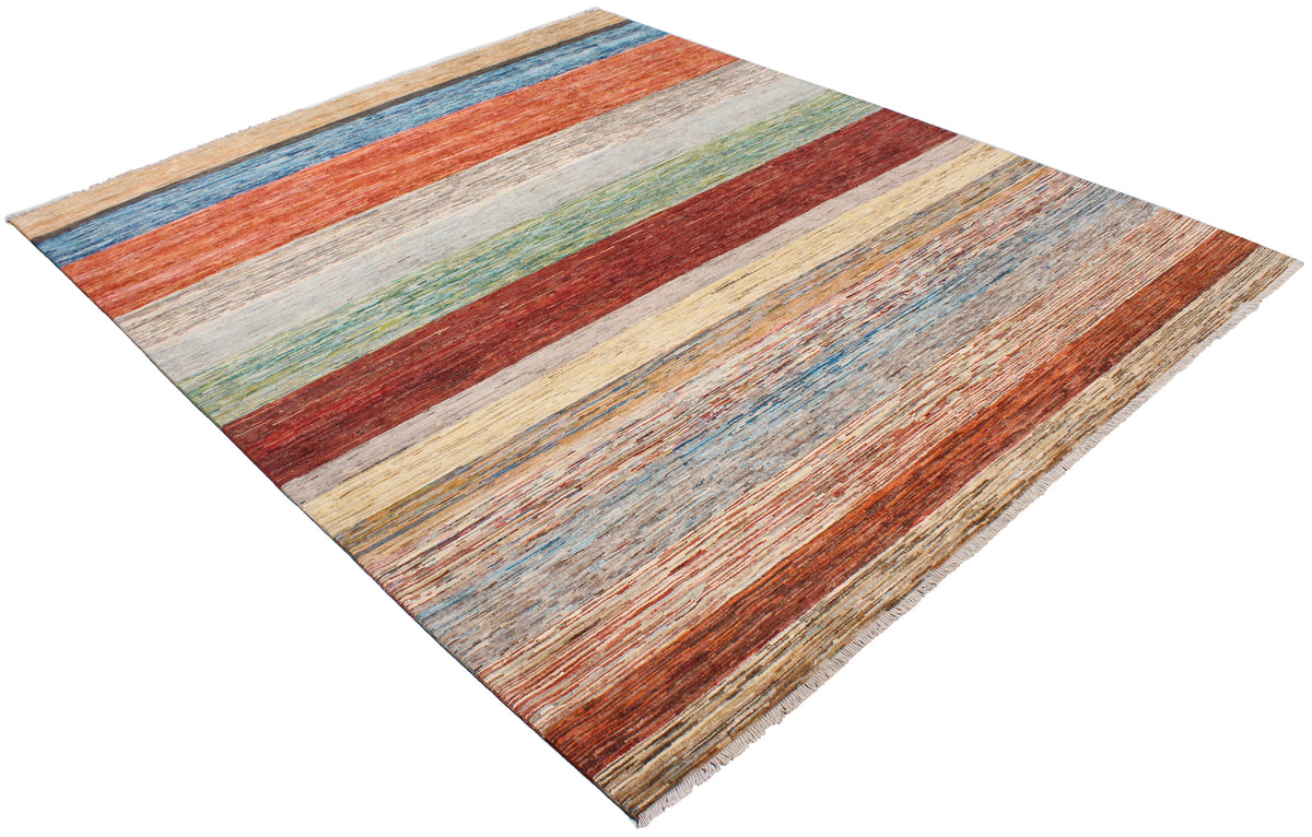 Multicolor Gabbeh Rug with Broad Horizontal Stripes, 306 × 262 cm, view 3.