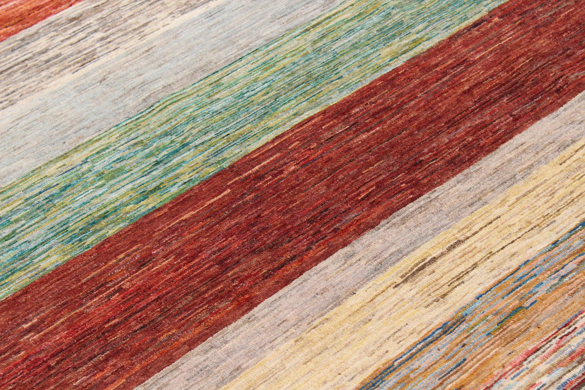 Multicolor Gabbeh Rug with Broad Horizontal Stripes, 306 × 262 cm, view 4.