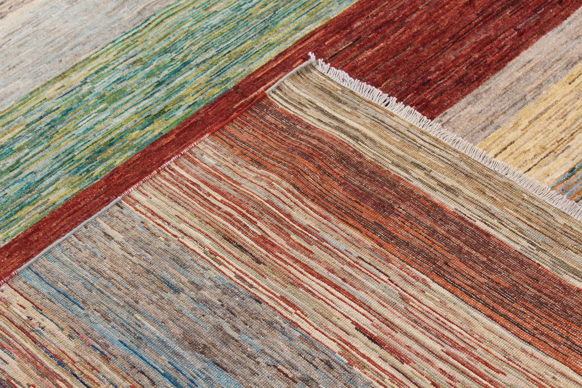 Multicolor Gabbeh Rug with Broad Horizontal Stripes, 306 × 262 cm, view 5.