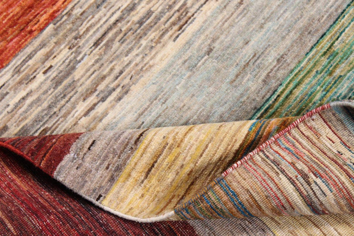 Multicolor Gabbeh Rug with Broad Horizontal Stripes, 306 × 262 cm, view 7.