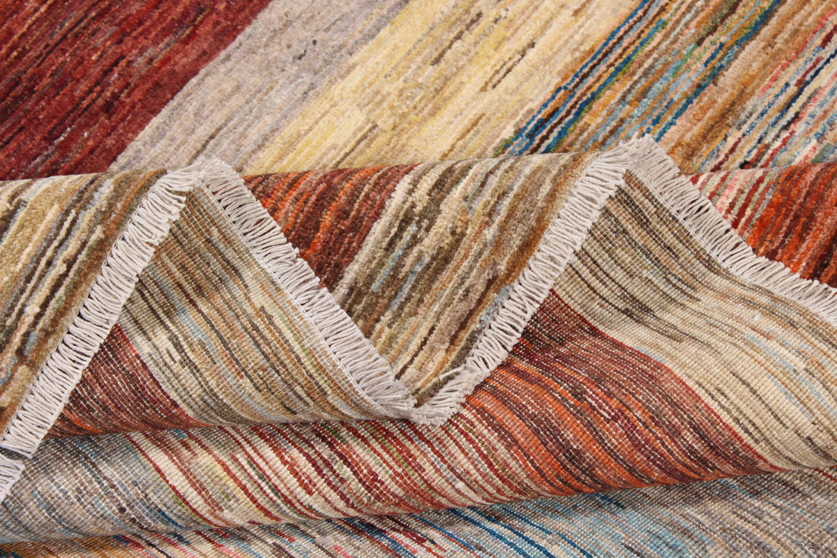 Multicolor Gabbeh Rug with Broad Horizontal Stripes, 306 × 262 cm, view 8.