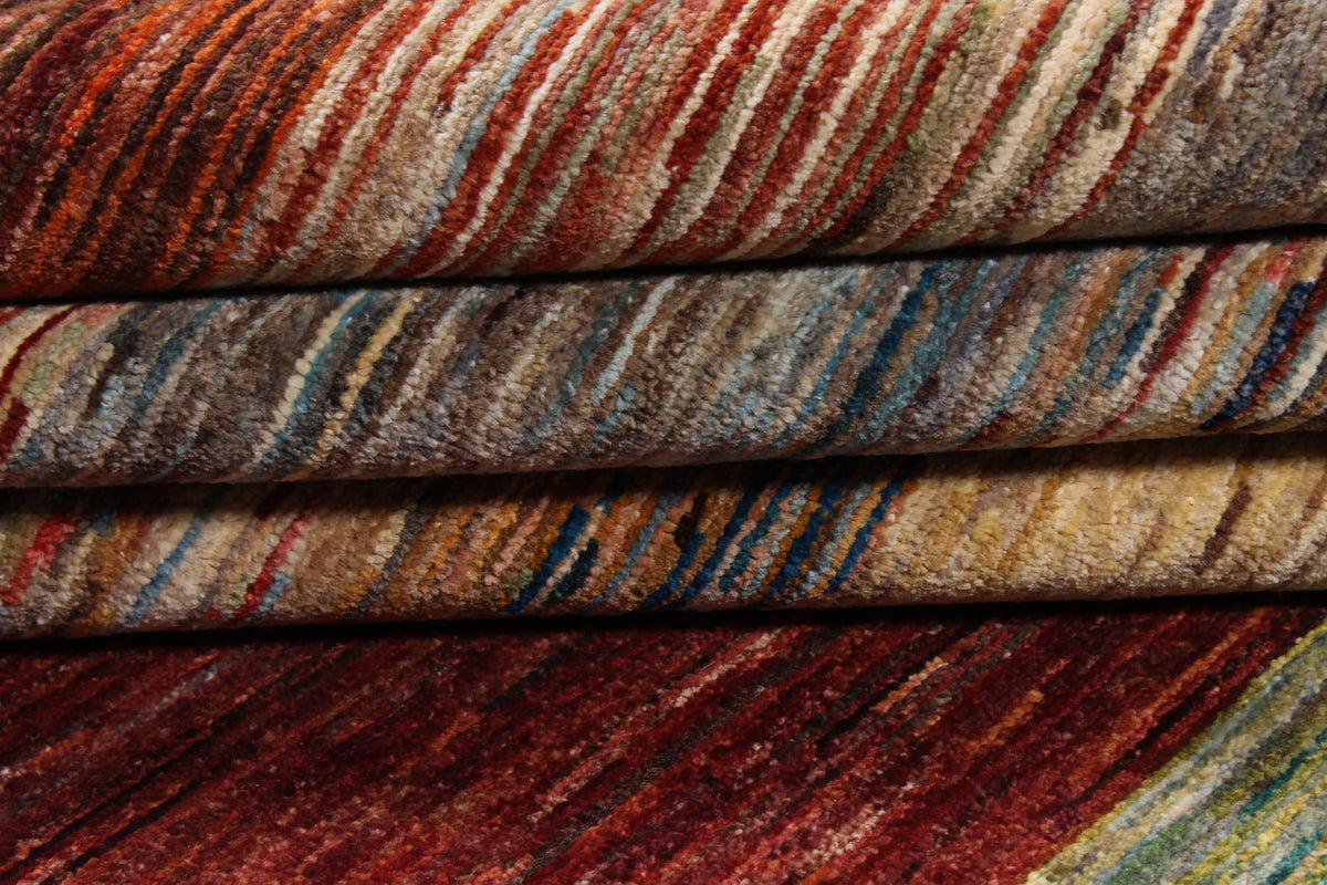 Multicolor Gabbeh Rug with Broad Horizontal Stripes, 306 × 262 cm, view 9.
