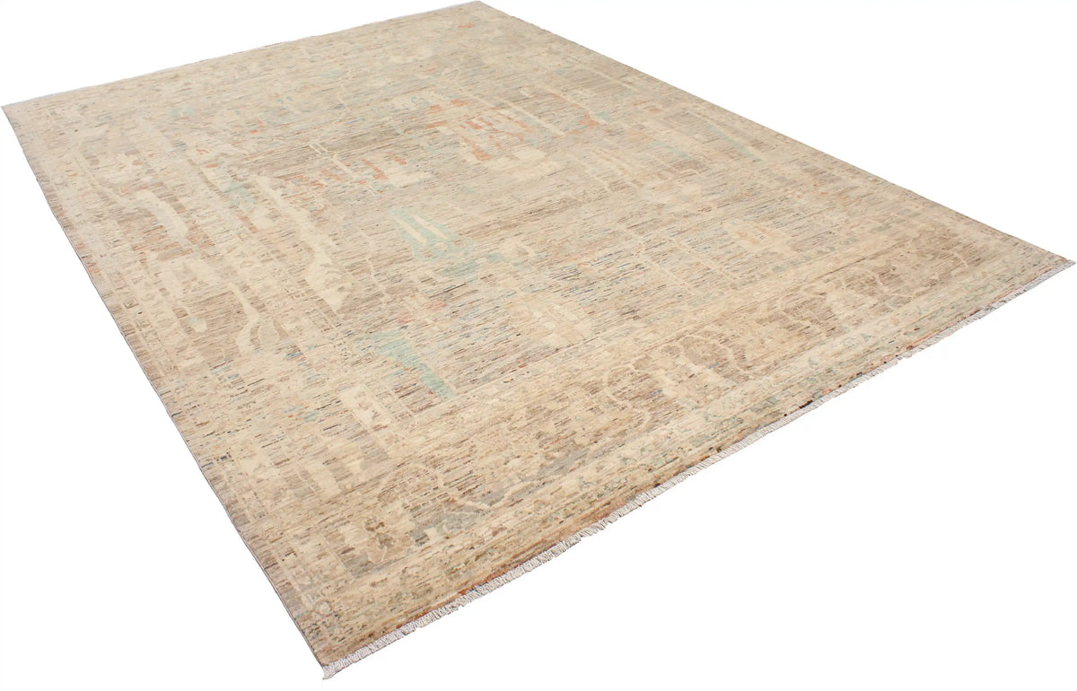 Beige Afghan Rug with Sage Green Flowers, 402 × 296 cm, view 3.