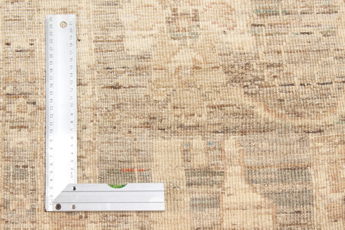 Beige Afghan Rug with Sage Green Flowers, 402 × 296 cm, view 6.