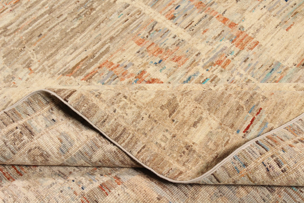 Beige Afghan Rug with Sage Green Flowers, 402 × 296 cm, view 7.