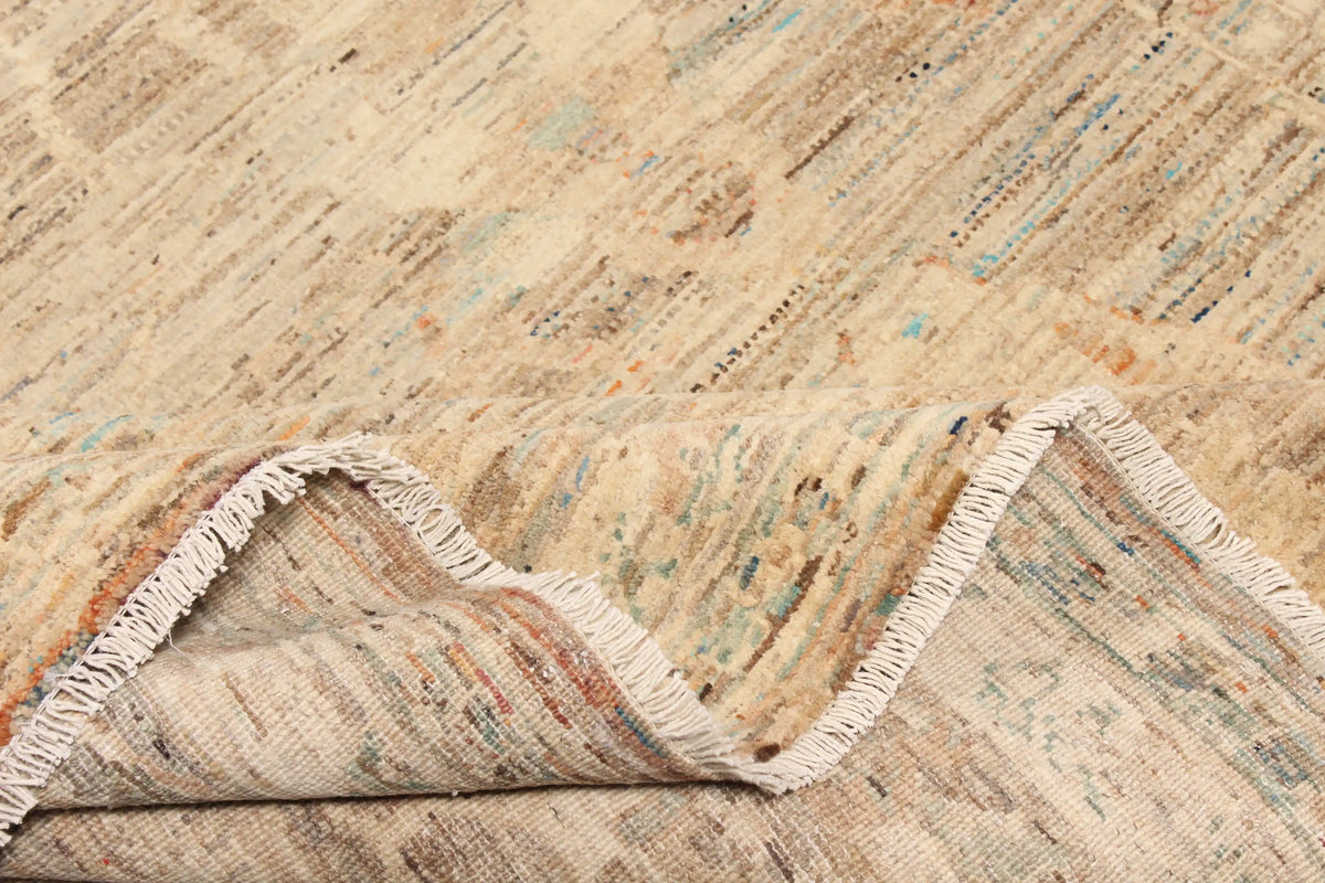 Beige Afghan Rug with Sage Green Flowers, 402 × 296 cm, view 8.