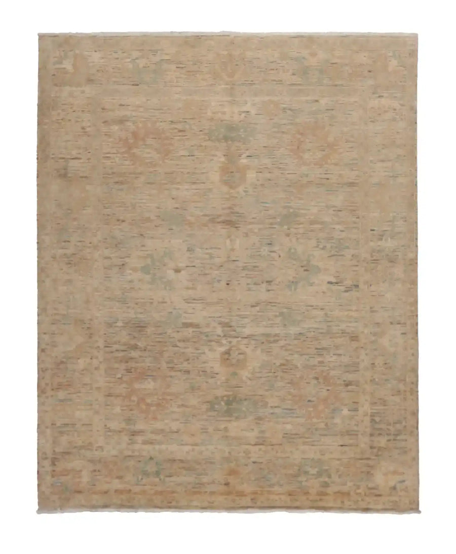Sand Afghan Rug with Subtle Flowers, 303 × 248 cm, overall view.