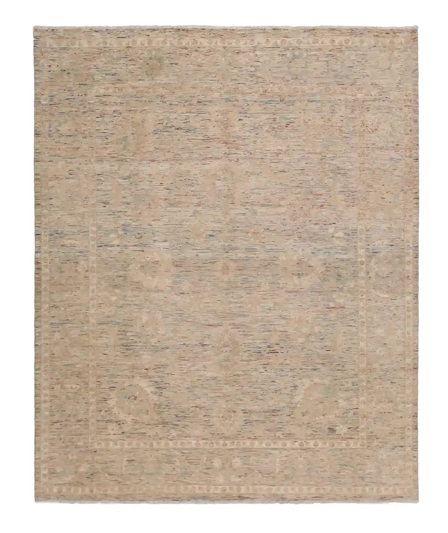 Light Afghan Rug with Fine Blue Patterning, 300 × 248 cm, overall view.