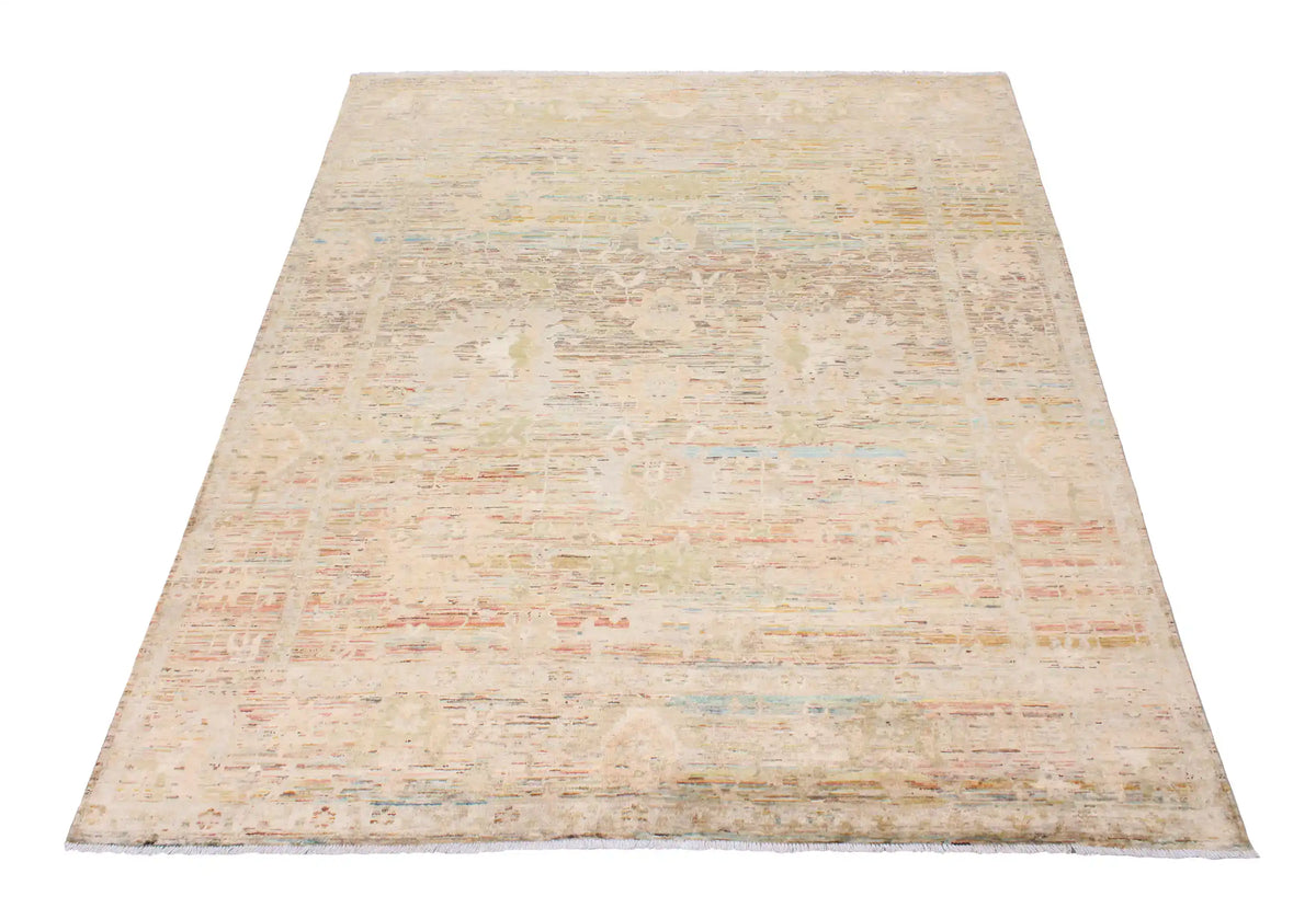 Afghan Rug with Beige & Rust Red Color Lines, 298 × 246 cm, view 3.