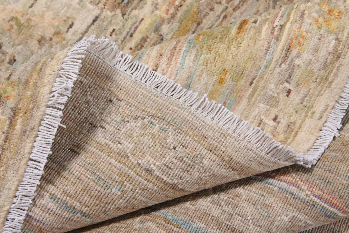 Afghan Rug with Beige & Rust Red Color Lines, 298 × 246 cm, view 9.
