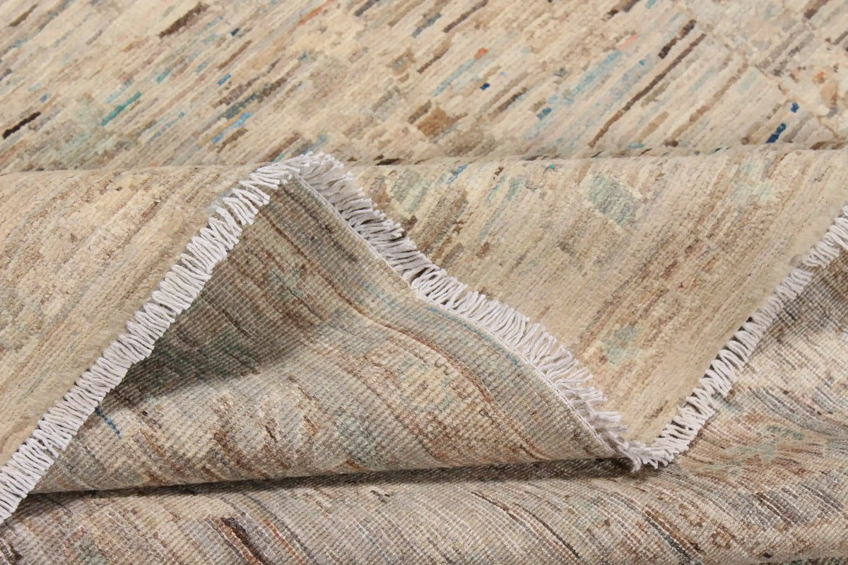 Beige Afghan Rug with Light Floral Border, 291 × 250 cm, view 8.