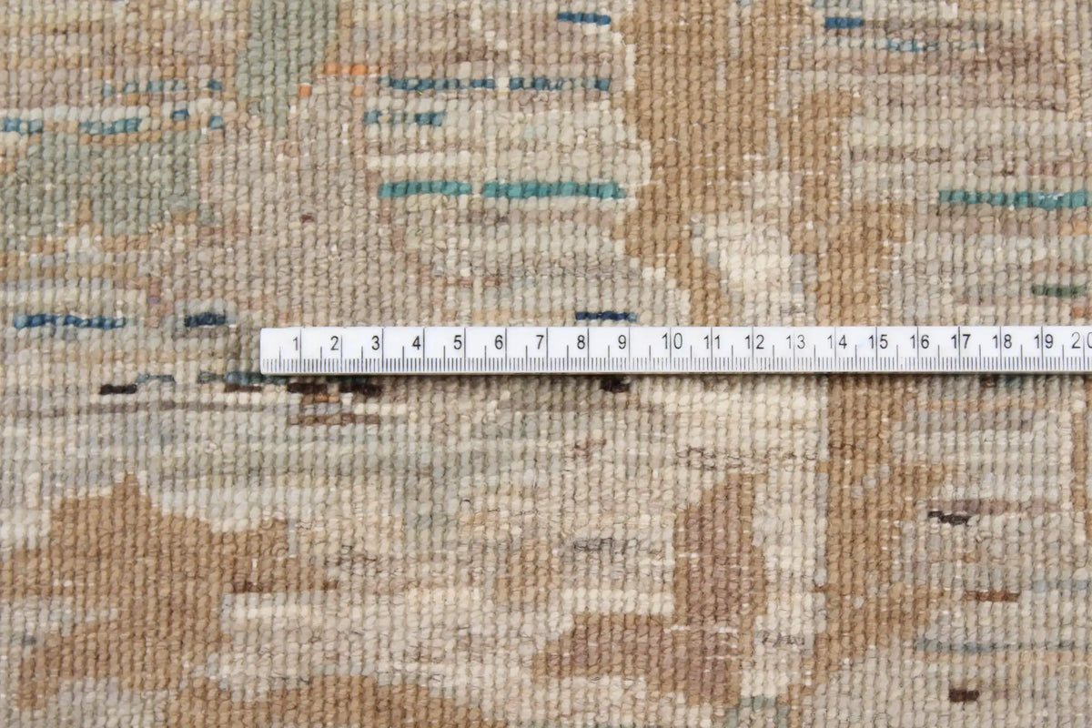 Golden Beige Afghan Rug with Green Floral Accents, 299 × 254 cm, view 6.