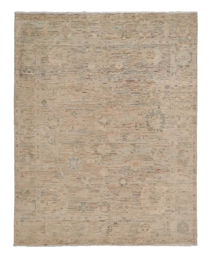 Sand Wool Rug with Delicate Floral Motifs, 311 × 250 cm, overall view.