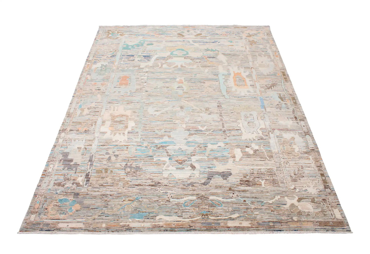 Light Blue Afghan Rug with Colorful Abstract Flowers, 316 × 240 cm, view 2.