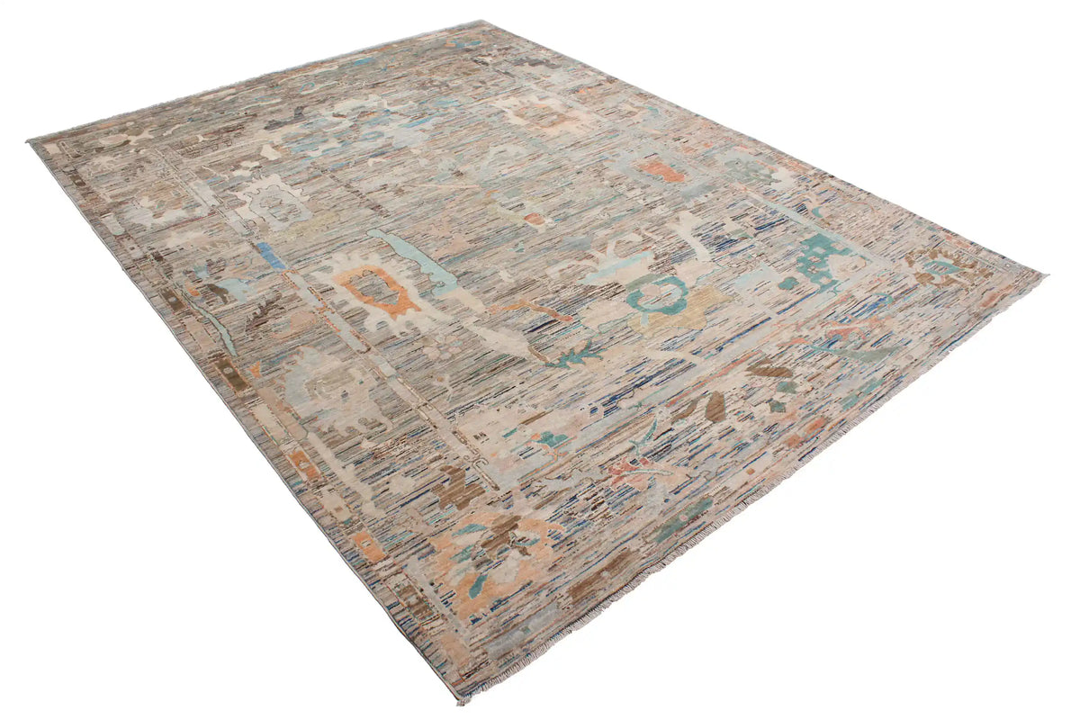 Light Blue Afghan Rug with Colorful Abstract Flowers, 316 × 240 cm, view 3.
