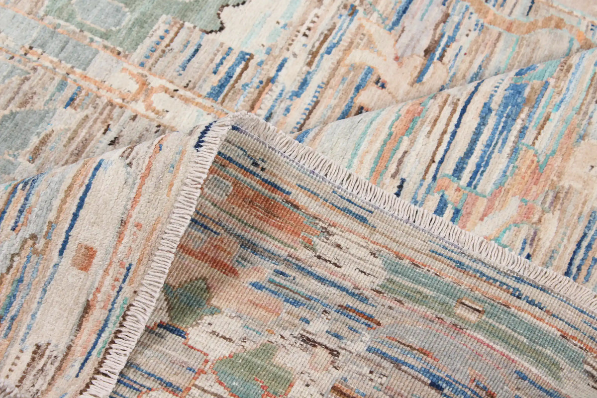 Light Blue Afghan Rug with Colorful Abstract Flowers, 316 × 240 cm, view 4.