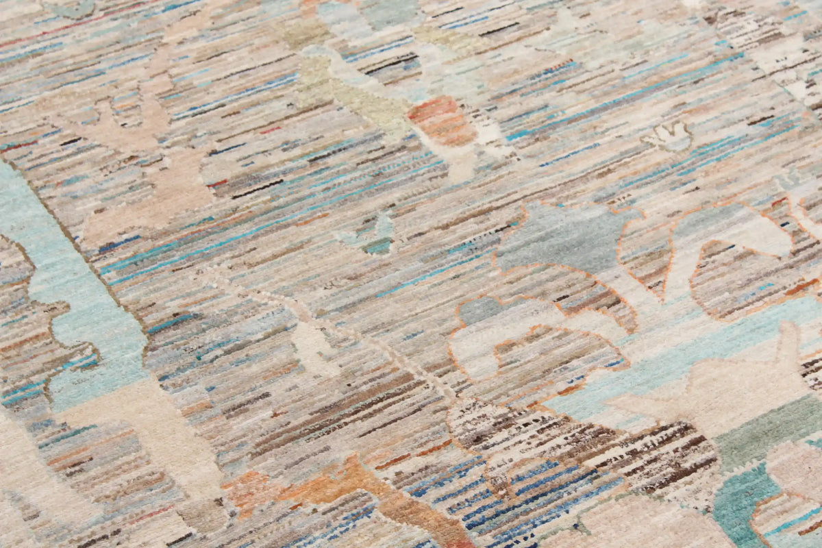Light Blue Afghan Rug with Colorful Abstract Flowers, 316 × 240 cm, view 5.