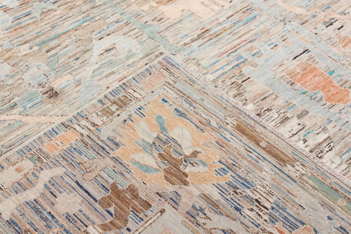 Light Blue Afghan Rug with Colorful Abstract Flowers, 316 × 240 cm, view 6.