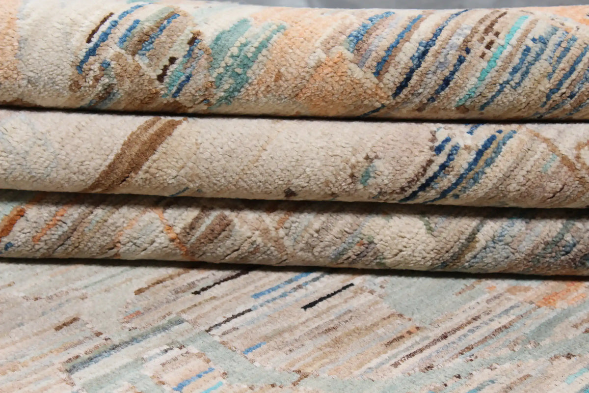 Light Blue Afghan Rug with Colorful Abstract Flowers, 316 × 240 cm, view 7.