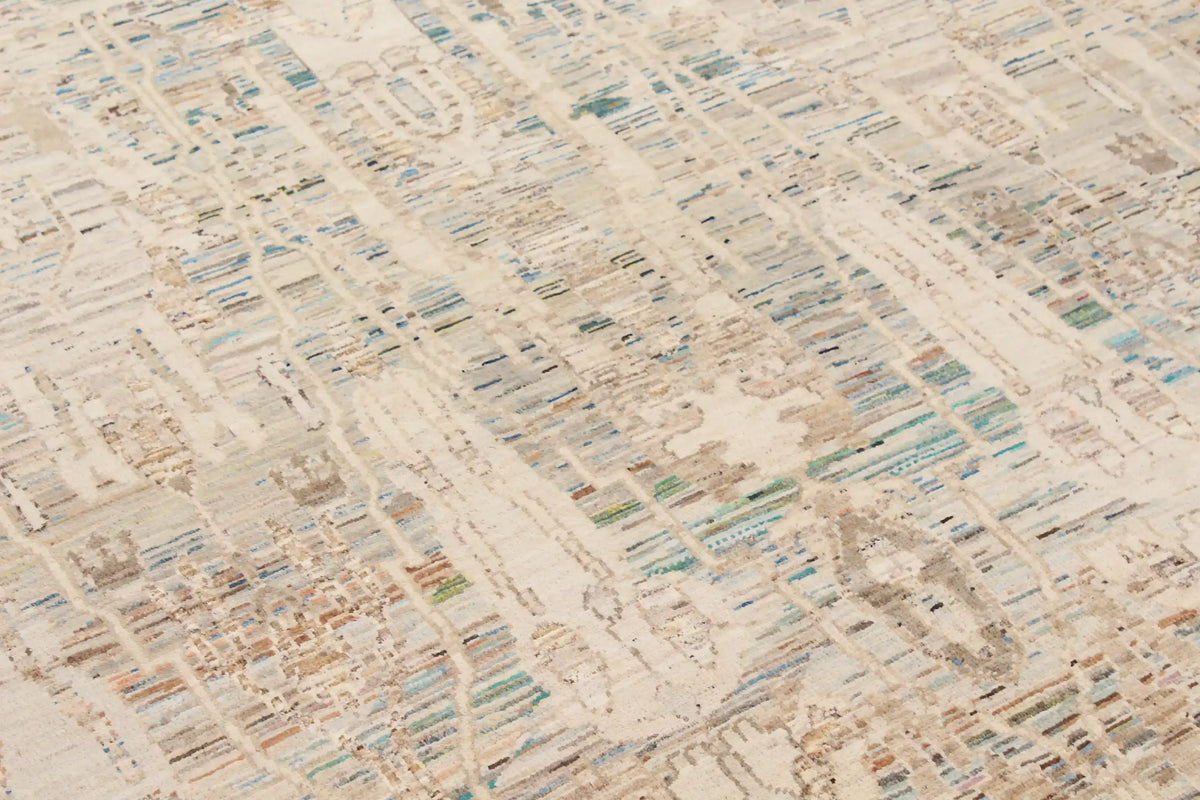 Greige Afghan Rug with Long Leaf Ornaments, 299 × 247 cm, view 4.