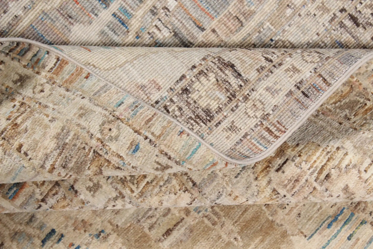 Greige Afghan Rug with Long Leaf Ornaments, 299 × 247 cm, view 8.