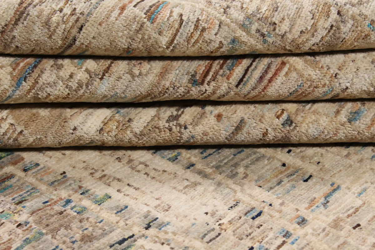 Greige Afghan Rug with Long Leaf Ornaments, 299 × 247 cm, view 9.