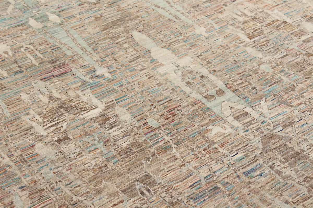 Gray-Beige Wool Rug with Light Leaf Motifs, 304 × 248 cm, view 4.