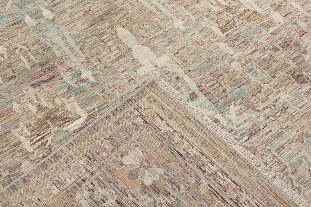 Gray-Beige Wool Rug with Light Leaf Motifs, 304 × 248 cm, view 5.