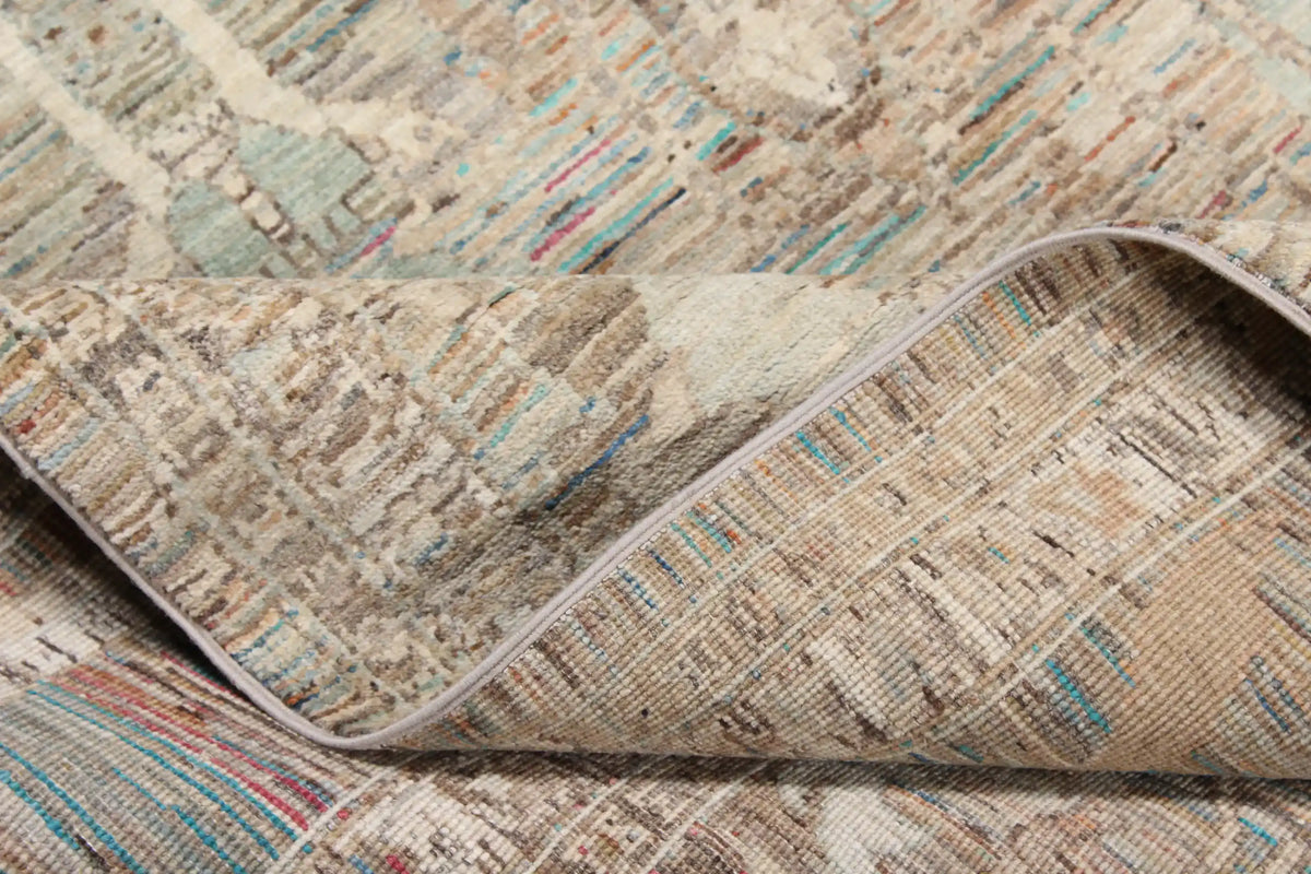 Gray-Beige Wool Rug with Light Leaf Motifs, 304 × 248 cm, view 6.
