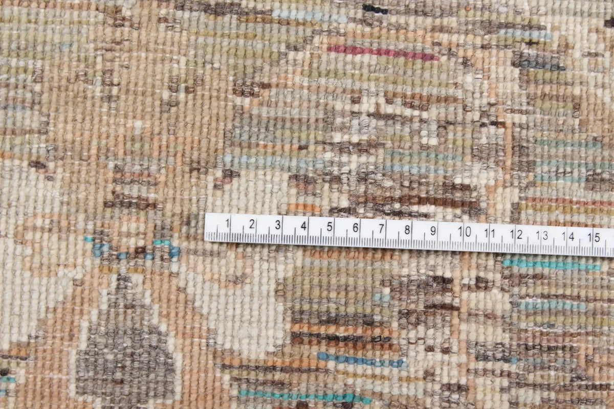 Gray-Beige Wool Rug with Light Leaf Motifs, 304 × 248 cm, view 9.