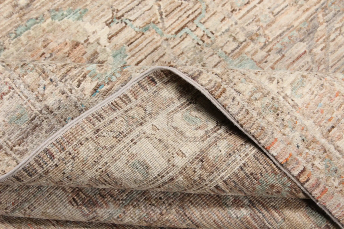Pink-Beige Afghan Rug with Fine Patterning, 295 × 248 cm, view 8.