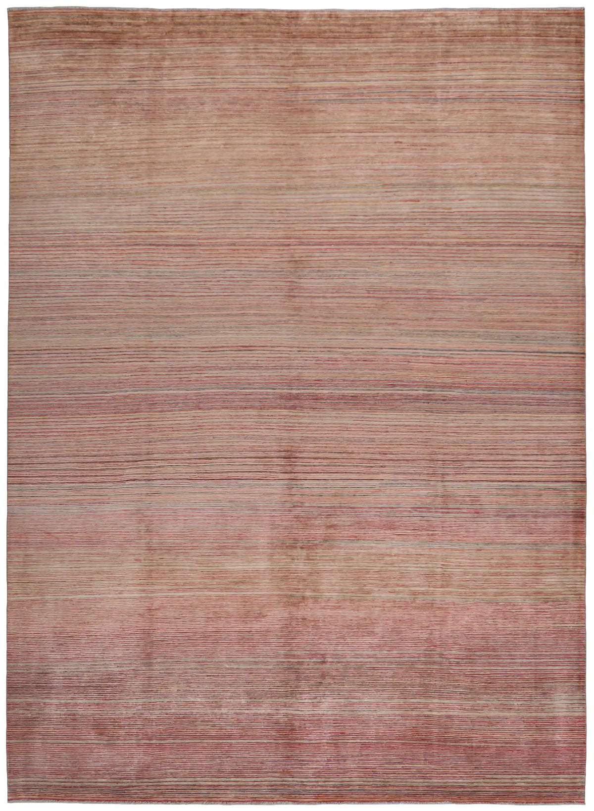 Wool Rug with Fine Pink & Beige Stripes, 409 × 305 cm, overall view.