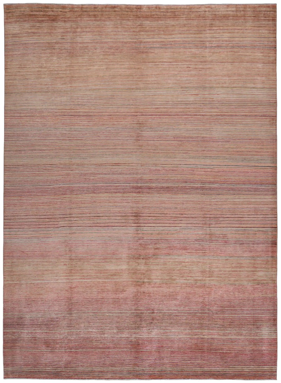 Wool Rug with Fine Pink & Beige Stripes, 409 × 305 cm, overall view.
