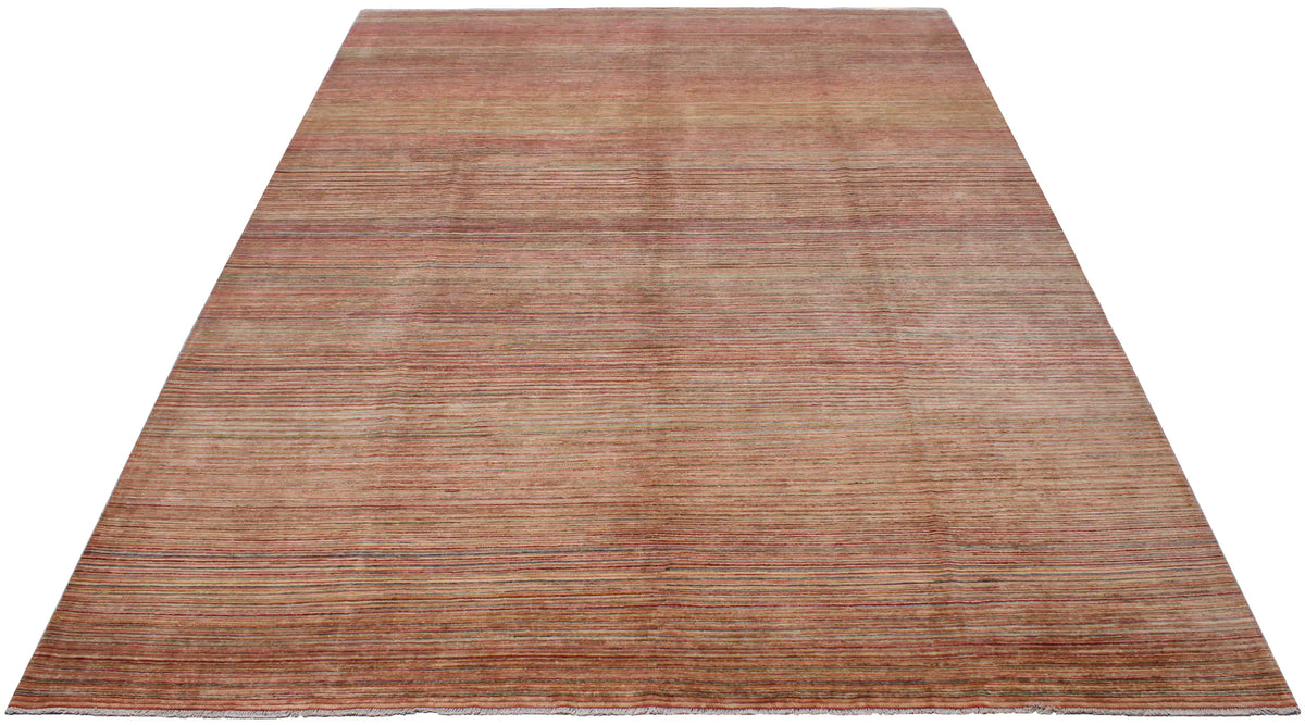 Wool Rug with Fine Pink & Beige Stripes, 409 × 305 cm, view 2.