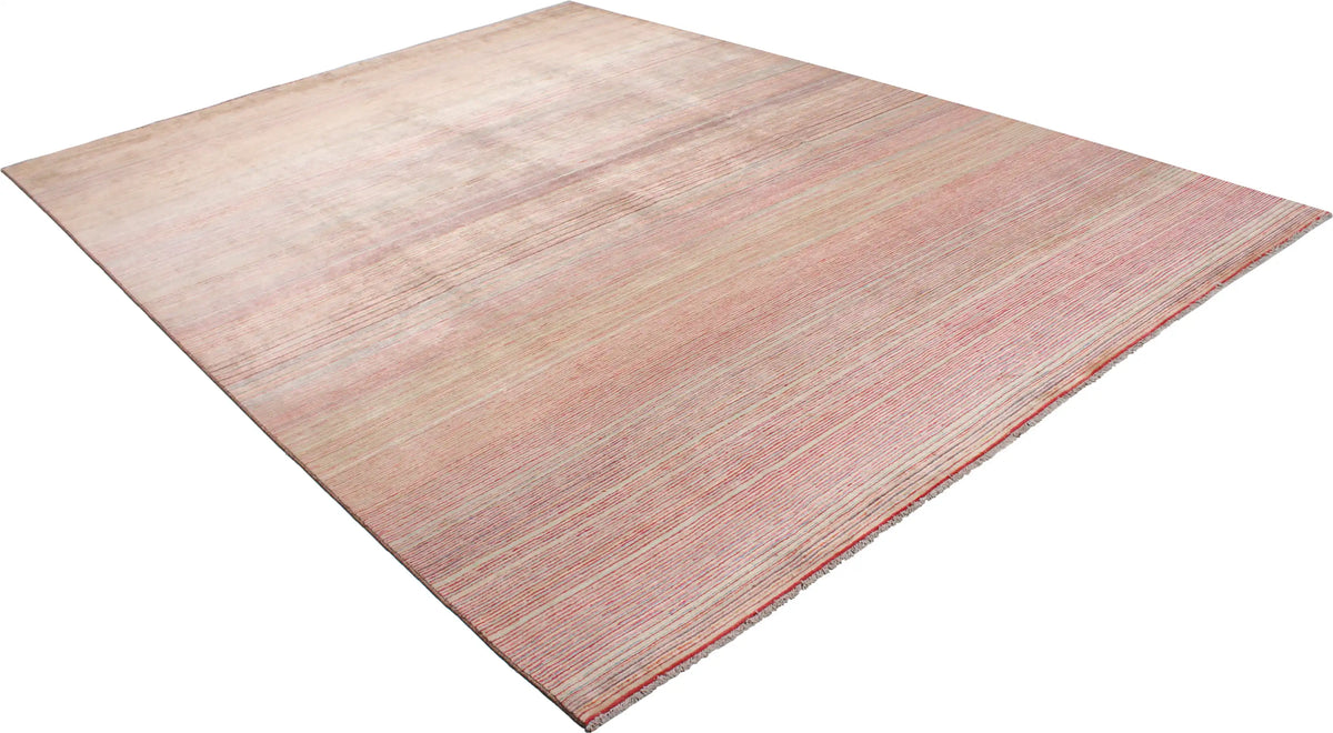 Wool Rug with Fine Pink & Beige Stripes, 409 × 305 cm, view 3.
