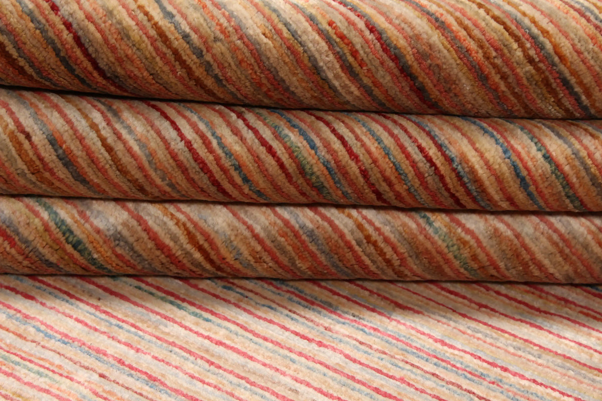 Wool Rug with Fine Pink & Beige Stripes, 409 × 305 cm, view 4.