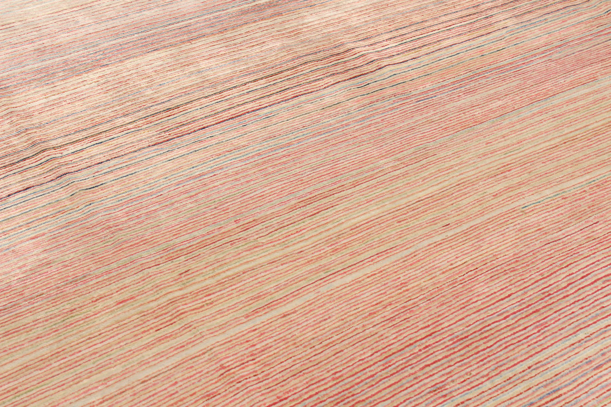 Wool Rug with Fine Pink & Beige Stripes, 409 × 305 cm, view 5.