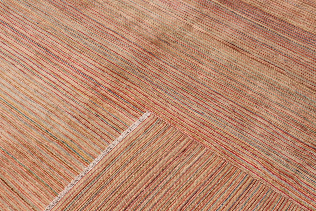 Wool Rug with Fine Pink & Beige Stripes, 409 × 305 cm, view 6.