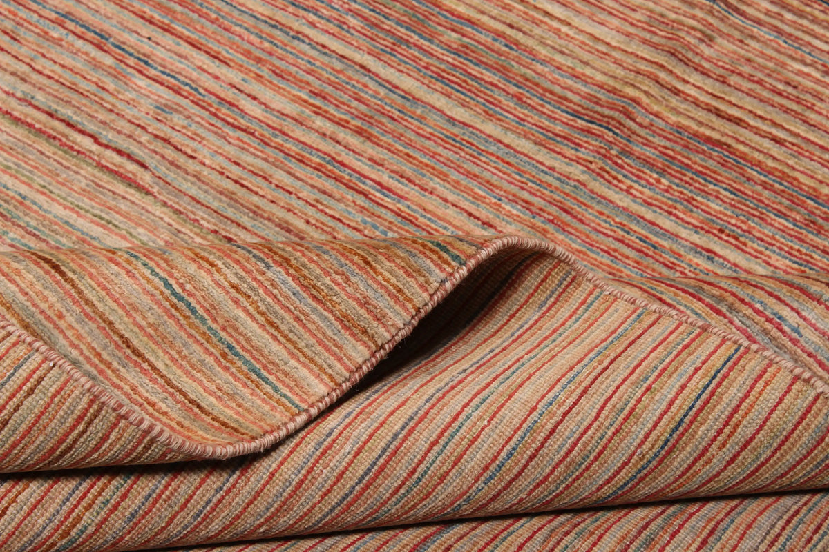 Wool Rug with Fine Pink & Beige Stripes, 409 × 305 cm, view 8.