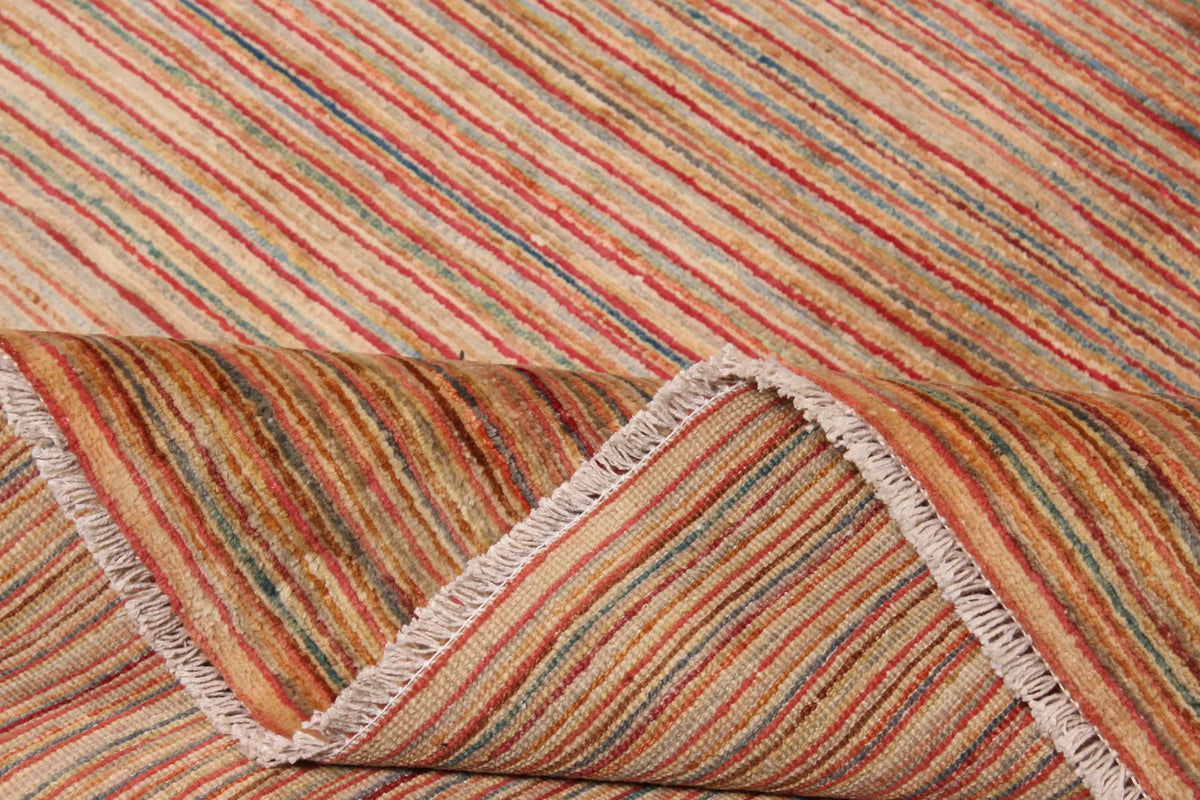 Wool Rug with Fine Pink & Beige Stripes, 409 × 305 cm, view 9.