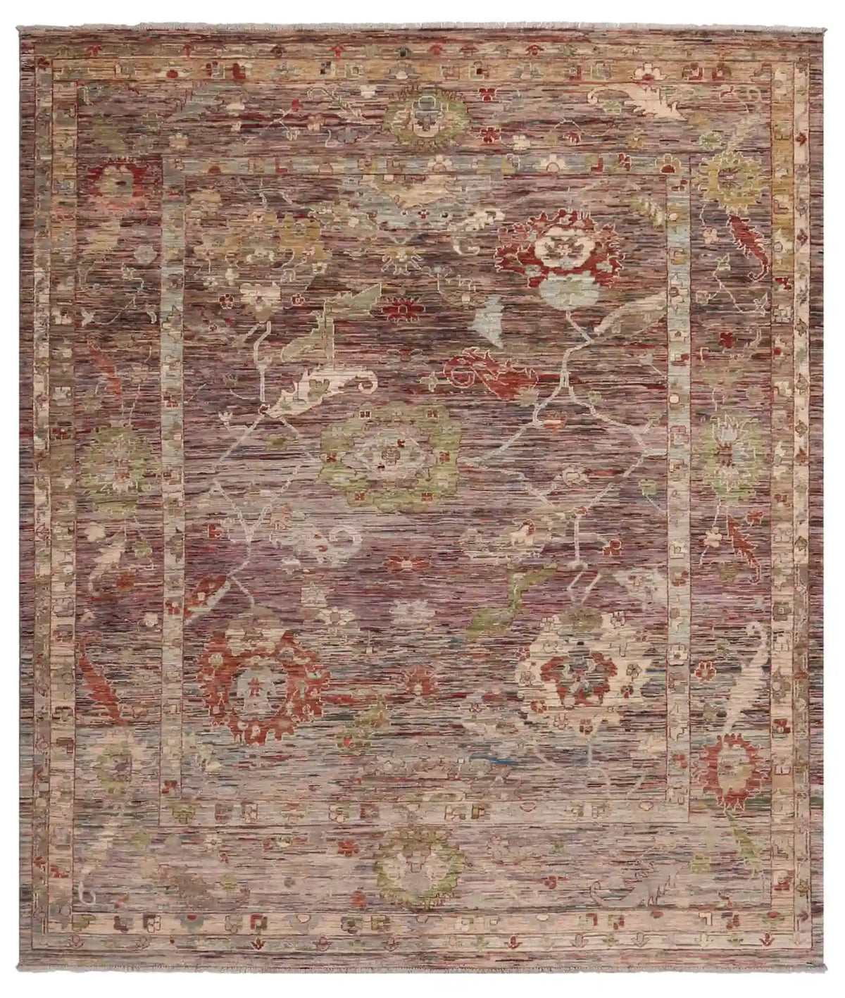 Brown & Green Floral Afghan Rug, 300 × 260 cm, overall view.