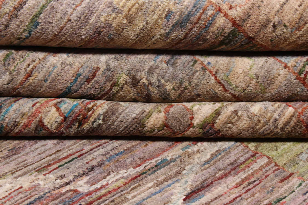 Brown & Green Floral Afghan Rug, 300 × 260 cm, view 8.