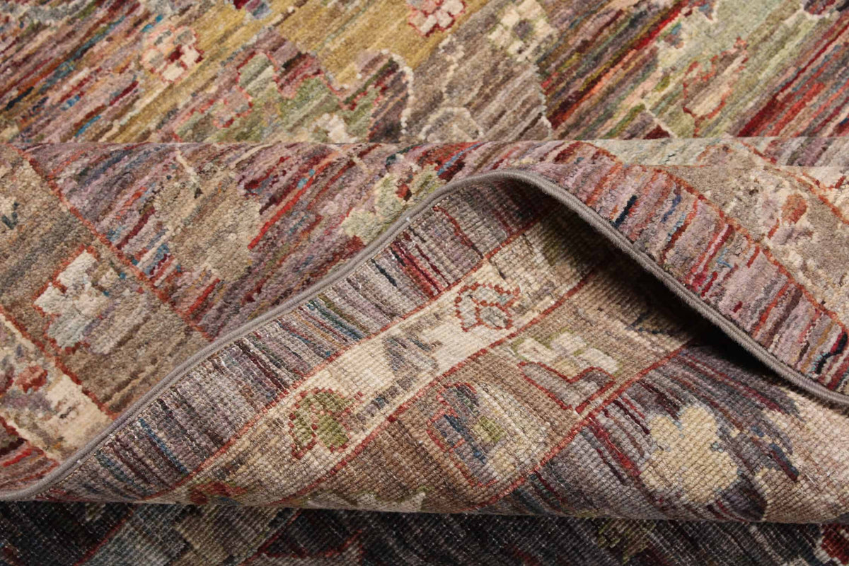Brown & Green Floral Afghan Rug, 300 × 260 cm, view 2.