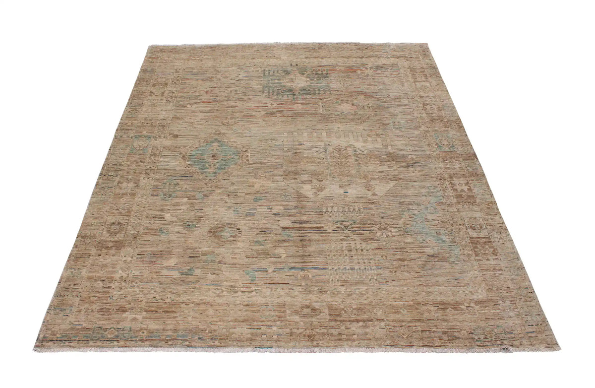 Beige Afghan Rug with a Blue Rosette, 301 × 254 cm, view 2.